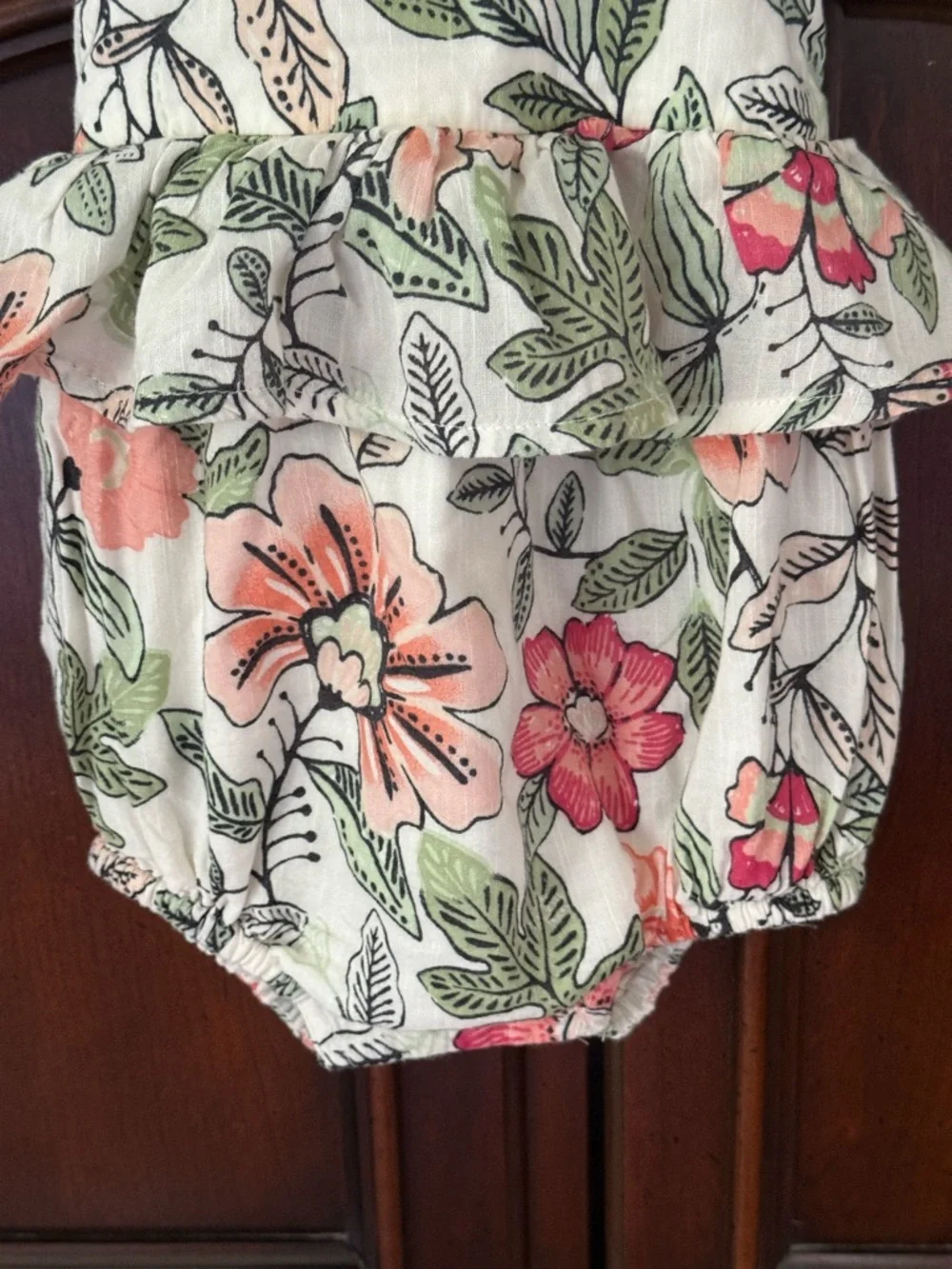 Old Navy Tropical Floral Bubble Romper Ruffle Baby Girl Outfit 6-12M